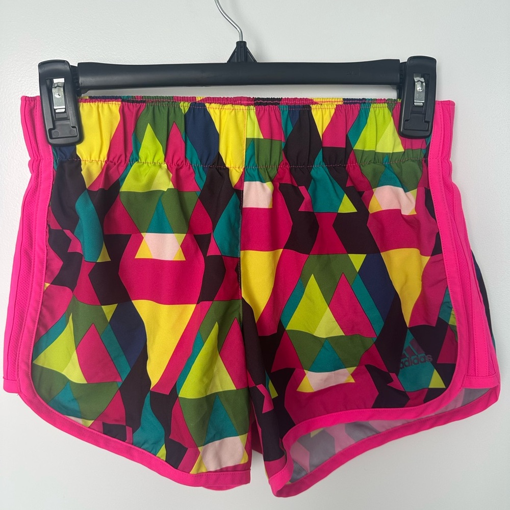 Adidas Women's Vibrant Geometric Athletic Shorts - Pink, Yellow, Green